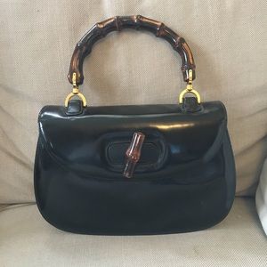 Vintage Gucci Patent Leather Purse Bamboo Handle